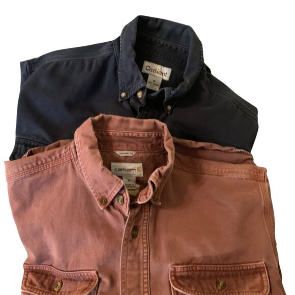 Carhartt Mens Lot of 2 Shirts Original Fit Button-Up Long Sleeve Size M Navy Red - Picture 14 of 16